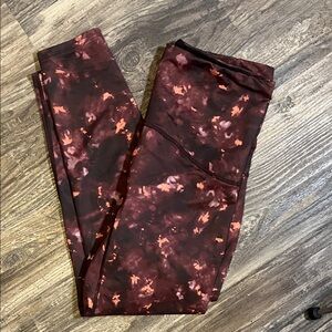 SPANX Burgundy and Coral Patterned Leggings